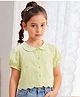 PURPLE UNITED KIDS Cotton Woven Half Sleeves Stones Embellished & Swiss Dots Printed Top - Light Green
