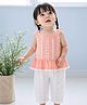 PURPLE UNITED KIDS Cotton Woven Sleeveless Lace Embellished Top & Pant Set - Peach & White