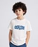 PURPLE UNITED KIDS Single Jersey Woven Half Sleeves Explore Text  Printed Tee - White