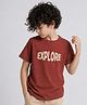 PURPLE UNITED KIDS Single Jersey Woven Half Sleeves Explore Text  Printed Tee - Brown