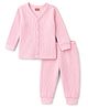 Babyhug Knit Full Sleeves Front Open Solid Colour Thermal Inner Wear Set - Pink