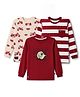 Mini Donuts Cotton Sinker Knit Striped T-Shirts with Full Sleeves and Vehicle Print Pack of 3 - Maroon & Offwhite