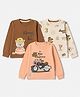 Mini Donuts Cotton Sinker Knit  Full Sleeves T-Shirts with Bear Bike & Super 1995  Print Pack of 3 - Beige Brown & Peach
