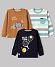 Mini Donuts Sinker Knit Full Sleeves Striped T-Shirts with Bear & Tennis Print Pack of 3 - Brown , Black & White