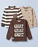 Mini Donuts Knit T-Shirts with Full Sleeves and Astronaut Striped & Vehicle Print in Brown Pack of 3