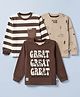 Mini Donuts Knit T-Shirts with Full Sleeves and Astronaut Striped & Vehicle Print in Brown Pack of 3