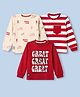 Mini Donuts Sinker Knit Full Sleeves T-Shirts with Vehicle & Striped Print in Maroon & Beige Pack of 3