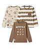 Mini Donuts Sinker Knit Full Sleeves Striped T-Shirts with Gaming Adventure & Palm Tree Print Pack of 3 - Beige Cream & Brown