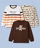 Mini Donuts Cotton Sinker Knit Full Sleeves T-Shirts with Bear & Text Print Pack of 3 - Brown White & Beige