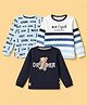 Mini Donuts Cotton Sinker Knit Full Sleeves T-Shirts with Bear & Text Print Pack of 3 - Navy Blue Light Blue & Offwhite