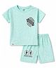 CUCUMBER Sinker Knit Half Sleeves T-Shirt & Shorts Set with Skateboard Print - Light Blue