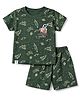CUCUMBER Sinker Knit Half Sleeves Space Theme Printed Co-Ords T-Shirt & Shorts Set - Dark Green