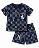 CUCUMBER Sinker Knit Half Sleeves Beach Theme & Checked Printed Co-Ords T-Shirt & Shorts Set - Navy Blue