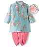 EARTHY TOUCH Chanderi Woven Full Sleeves Floral Printed Kurta Dhoti Set -  Light Green