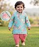 EARTHY TOUCH Chanderi Woven Full Sleeves Floral Printed Kurta Dhoti Set -  Light Green