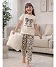 Nap Chief Pure Cotton Knit Half Sleeves Bows Before Bed Text Printed Tee & Pajama Night Suit - Beige
