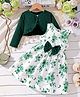 Bolly Lounge Cotton Woven Bow Applique Detailed Floral Printed Dress With Full Sleeves Shrug - Green