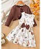 Bolly Lounge Cotton Blend Knit  Animals Printed Dress With Full Sleeves Shrug - Brown
