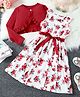 Bolly Lounge Cotton Woven Sleeveless Printed Dress with Shrug Dark Red 5-6 Years