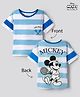 HoneyHap Disney Single Jersey Knit Half Sleeves Striped T-Shirts with Front & Back Mickey Mouse Graphics - Sky Blue