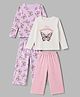 Primo Gino 100% Cotton Knit Full Sleeves Co-Ords T-Shirt & Pyjama Night Suit with Butterfly Print Pack of 2 - Pink & White