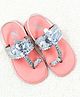 The Madras Trunk Metallic Finish Colour Blocked Slingback Kolhapuri Sandals - Peach & Silver