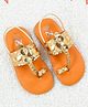 The Madras Trunk Metallic Finish Colour Blocked Slingback Kolhapuri Sandals - Orange & Gold