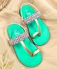 The Madras Trunk Geometric Embroidered Kolhapuri Sandals - Mint