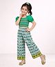 Lil' Drama Knit Half Puffed Sleeves Thread Work Embroidered Crop Top & Pant - Green