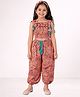 Lil' Drama Viscose Rayon Knit Sleeveless Paisley & Floral Printed Coordinating Crop Top & Pants Set - Orange