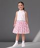 Lil' Drama Knit Sleeveless Floral Textured Top & Skirt Set - White & Pink