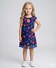 Creative Kids Georgette Woven Cap Sleeves Floral Printed Dress - Navy Blue