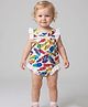 Creative Kids Georgette Woven Cap Sleeves Feathers Printed  Onesie - Multi Colour