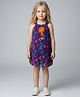 Creative Kids Georgette Woven Sleeveless Butterfly Printed Floral Applique Detailed Dress - Purple