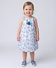 Creative Kids Georgette Woven Sleeveless Floral Printed & Applique Detailed Dress - White & Navy Blue
