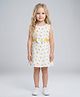 Creative Kids Georgette Woven Sleeveless Lemon Printed & Bow Applique Detailed Dress - White & Yellow