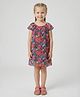 Creative Kids Georgette Woven Sleeveless Floral Printed Dress - Red & Blue