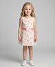 Creative Kids Cotton Woven Sleeveless Pineapple Printed Bow Applique Detailed Dress - White & Baby Pink