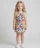 Creative Kids Cotton Woven Sleeveless Feather Printed & Bow Applique Detailed Dress - Blue & Red
