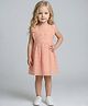 Creative Kids Cotton Woven Frill Sleeves Schiffli Embroidered Dress - Peach