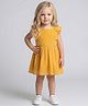 Creative Kids Cotton Woven Cap Sleeves Schiffli Embroidered Dress - Mustard