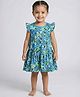 Creative Kids Viscose Rayon Woven Frill Sleeves Floral Printed Dress - Blue