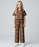 Creative Kids Cotton Woven Half Sleeves Floral Printed Coordinating Shirt & Trouser Set - Brown & Beige