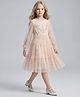 Creative Kids Net Woven Full Sleeves Stones Embellished Dress - Peach
