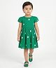 Creative Kids Cotton Woven Half Sleeves Floral Embroidered Dress - Green