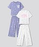 Primo Gino Cotton Knit Half Sleeves T-Shirt & Pyjama Night Suit With Floral & Text Print Pack of 2 - White & Blue