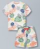 Plum Tree Pure Cotton Knit Pack of 2 Half Sleeves Leaves Printed Coordinating Tee & Shorts Set - White