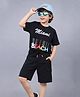 Plum Tree 100% Cotton Knit Half Sleeves Miami Beach Text Printed Tee & Cargo Shorts Set - Black