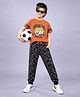 Plum Tree  100% Cotton Knit Half Sleeves Tiger Printed Tee & Jogger Set - Dark Orange & Black