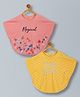 Plum Tree Cotton Knit Pack Of 2 Half Sleeves Magical & Party Starter Text Printed Poncho Tops - Coral & Yellow